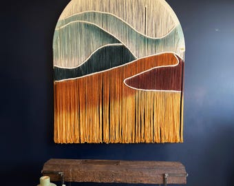 Oasis – Colorful Arch-Shaped Wall Hanging | Hand-Dyed Yarn Art | Macrame & Fiber Statement Piece