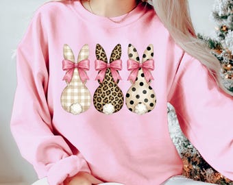 Easter Bunny Sweatshirt, Cute Christian Holiday Sweater, Easter Holiday Shirt, Coquette Bow Holiday Sweatshirt