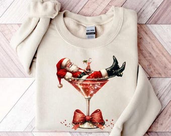 Santa's Hot Mess Sweatshirt, Christmas Martini Shirt, Christmas Martini Sweatshirt, Santa Christmas Sweatshirt