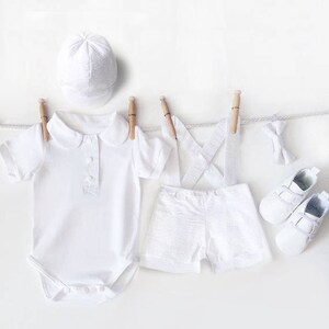 baby boy white shorts with suspenders