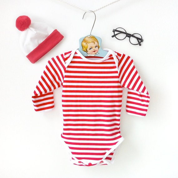 red and white striped baby onesie