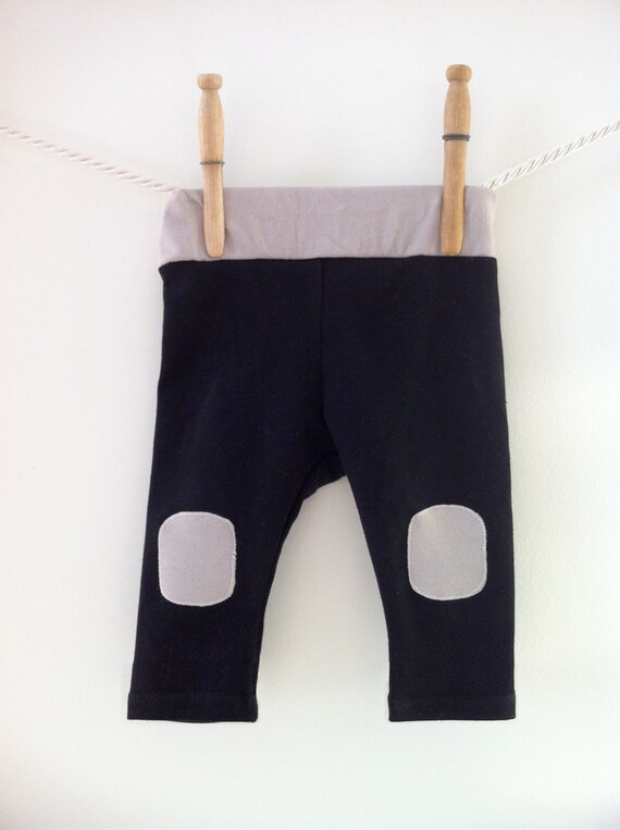 Items similar to Baby Boy Knee Patch Pants Black Grey Leggings