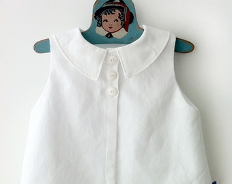 White Cotton Diaper Shirt • Baby Seersucker Swing Top • Summer Baby Clothes Outfit • Newborn Seersucker Blouse • Unisex Apron Shirt