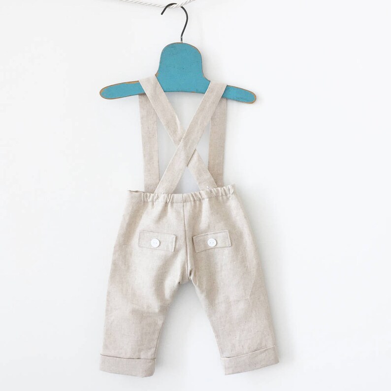 Linen Baptism Outfit Page Boy Outfit Baby Linen Trousers Boy Linen Pants Beach Wedding Toddler Pants Boy Suspender Pants Tan Linen
