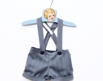 Boys Grey Pinstripe Shortalls, Baby Boy Suit Shorts, Toddler Ringbearer Outfit, Boy Clothes Clothing First Birthday Party Ring Bearer