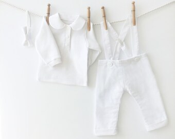 Toddler Boy Baptismal Set • White Linen Baptism Suit • Boys Christening Outfit • White Baby Set • Blessing Outfit Boy • Dedication Outfit