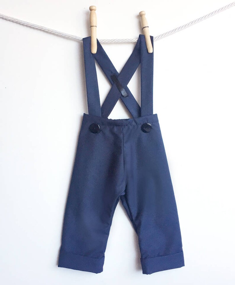 Boys Suspender Pants Ring Bearer Pants Navy Blue Dress Etsy