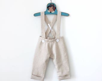 Baby Boy Linen Trousers • Toddler Linen Suit • Baby Baptism Outfit • Suspender Pants Trousers • Boys Wedding Clothes • Ring Bearer Page Boy