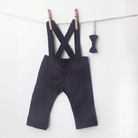 baby boy black pants with suspenders
