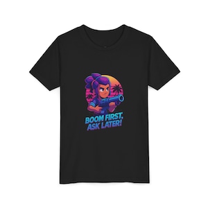Retro Brawl Stars Shelly T-shirt gamershirt in neonstijl