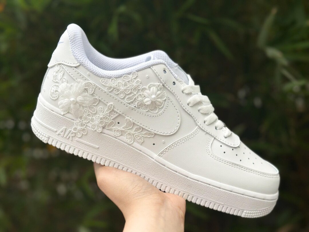 Bridal Air Force 1 Bright White Luxury Embroidered Sneakers • Bridal ...
