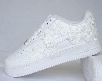 Bridal Air Force 1 Bright White Luxury Embroidered Sneakers • Bridal Shoes • Wedding Nike • AF1 Wedding Shoes • Quinceañera Shoes • REN_12