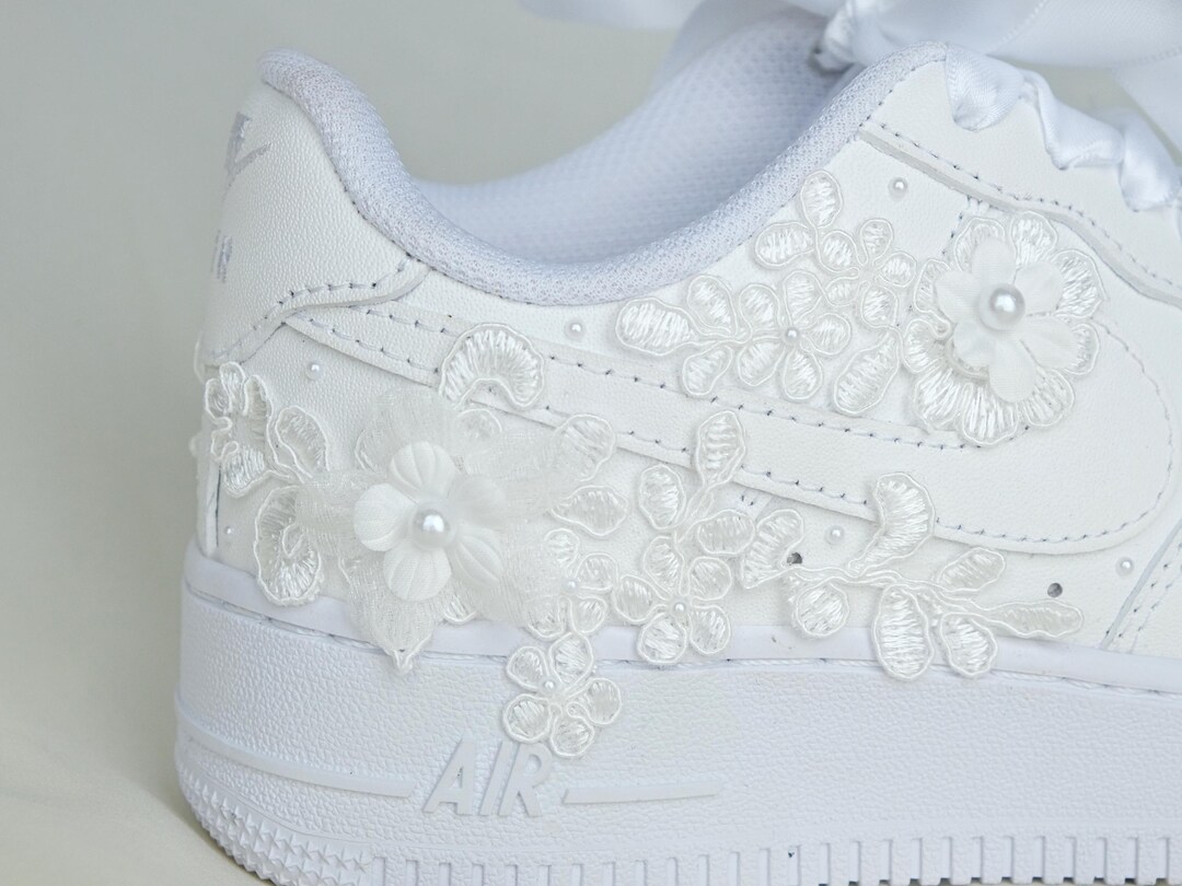 Bridal Air Force 1 Bright White Luxury Embroidered Sneakers • Bridal ...