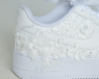 Bridal Air Force 1 Bright White Luxury Embroidered Sneakers • Bridal Shoes • Wedding Nike • AF1 Wedding Shoes • Quinceañera Shoes • REN_06