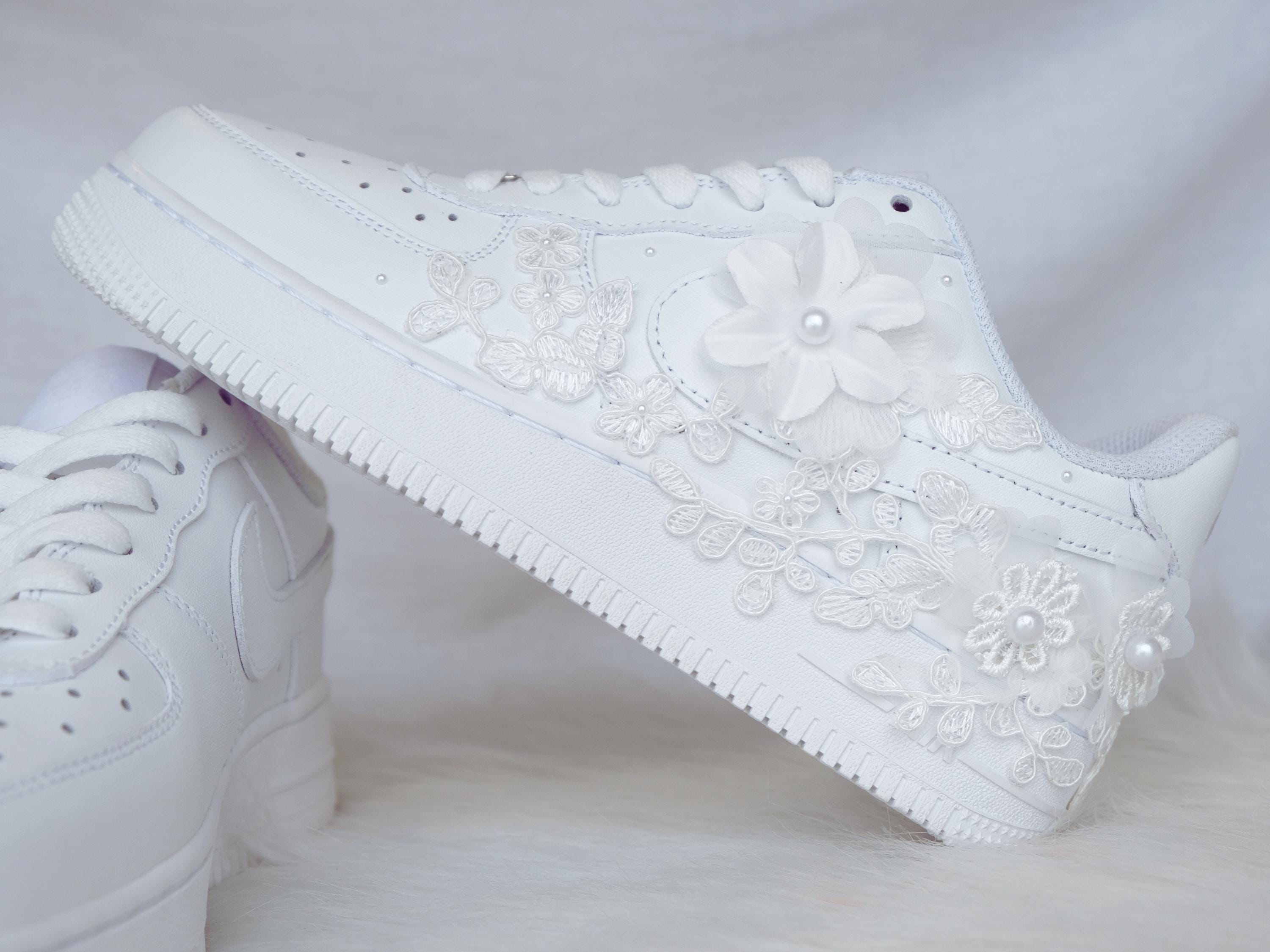 Bridal Air Force 1 Bright White Luxury Embroidered Sneakers • Bridal Shoes • Wedding Nike • AF1 Wedding Shoes • Quinceañera Shoes • REN_10
