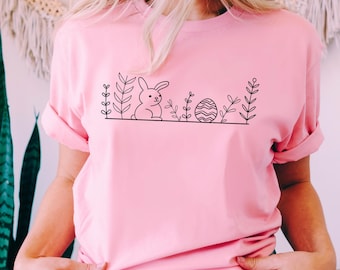 Floral Bunny Easter T-Shirt, Spring Flowers Shirt