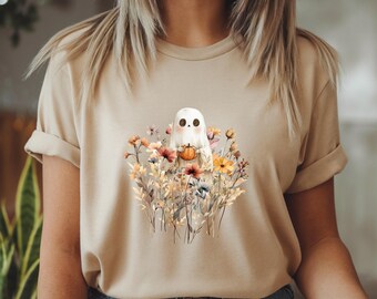 Ghost in Wildflowers Shirt, Spooky Season Tee, Halloween Floral