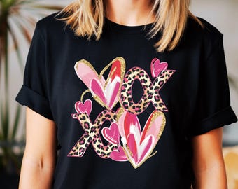 Heart Xoxo Shirt, Bright Heart Shirt, Leopard Xoxo Shirt, Love T-shirt, Valentine Shirt, Happy Valentine Tee, Gift For Her and Him, Oxox Tee