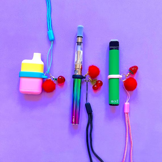 Vape Ecig Charm Holder, Design Your Own Fruit Vape Pen Charm, Vape Ecig  Wristlet Lanyard Holder, Cherries, Strawberry, Apple, Pom Pom