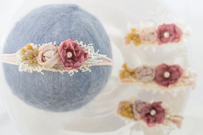 Hair Accessory Adjustable Tie Back Headband Newborn Baby Props CHELSEA Baby Girl Photography Props Newborn Pink Flower Baby Headband