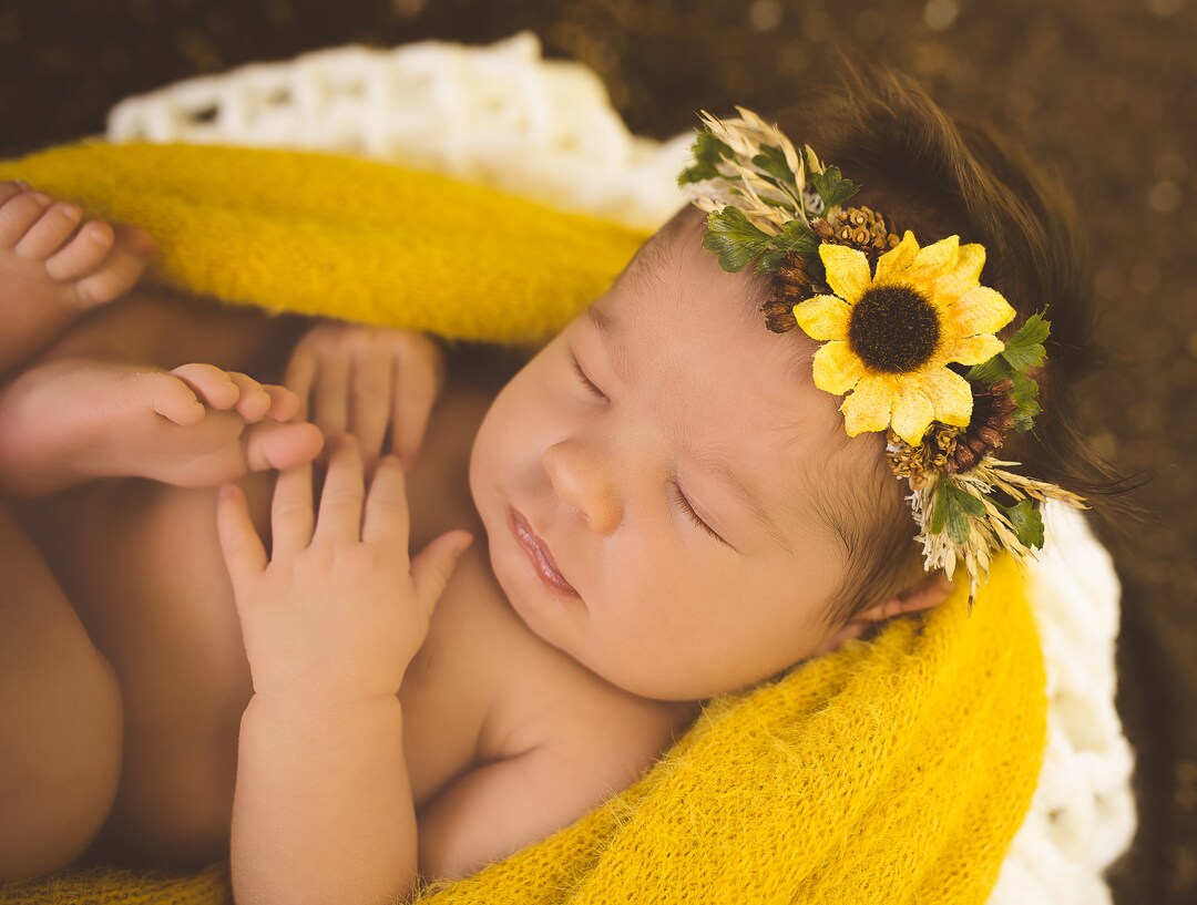 Newborn Headband Photo Prop Sunflower Yellow Flower Baby Hair Etsy
