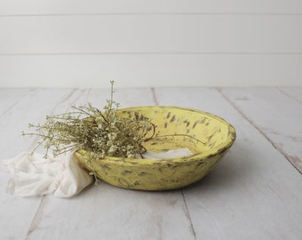 Newborn Photography Props, Wood Posing Bowl Baby Photo Prop, Large Bowl, Home Decor Shabby Chic, Yellow, Baby Boy Girl Photography Props