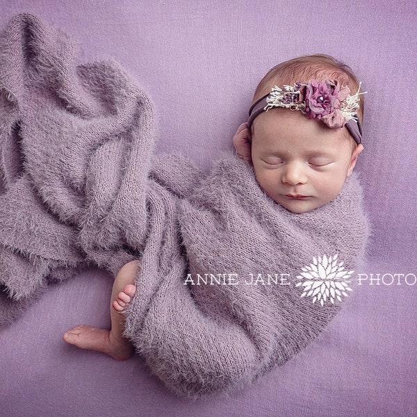 Newborn Girl Photo Prop, Purple Swaddle Wrap Photography Blanket, Newborn Swaddling Fuzzy Fur Layer Prop, Custom Photo Props, Mohair