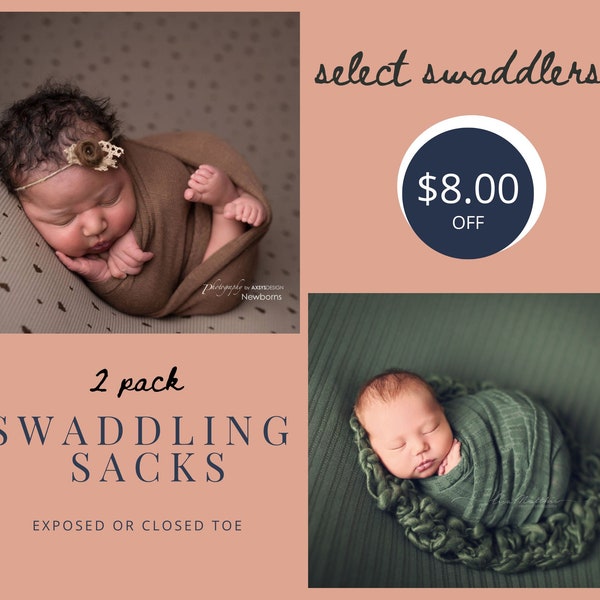 2 Newborn Swaddling Sacks, Newborn Photography Props, Posing Props, Swaddle Sack Baby Wrapping Socks, Custom Photo Props, STOP FUSSY BABY