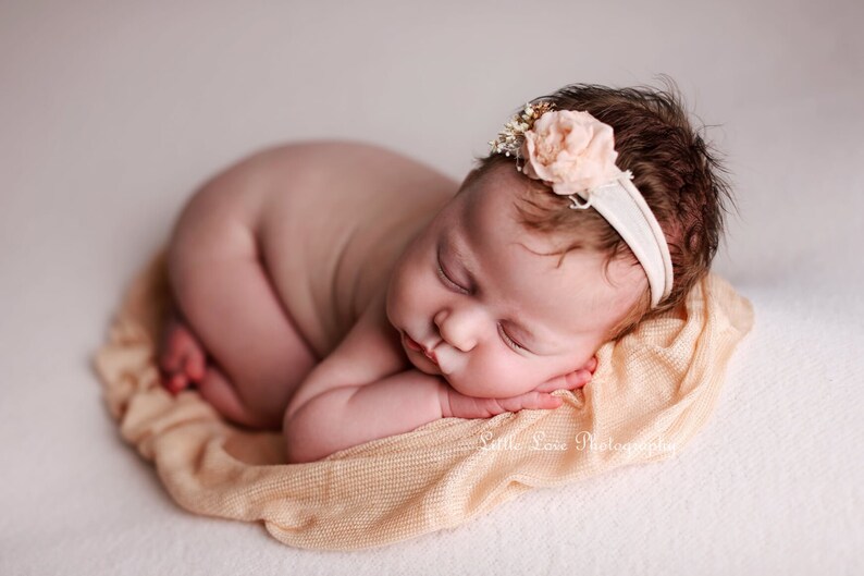 Girl Props Handmade Flower Petals Newborn Baby Headband Photography Prop Hair Accessory Adjustable First Birthday Christening Baptism Peach
