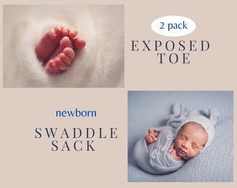 Newborn Wrapping Sacks EXPOSED Legs Toe Photography Prop, 2 Baby Swaddle Posing Wrap, Newborn Swaddling Props, Feet Swaddle Sock Tool Prop