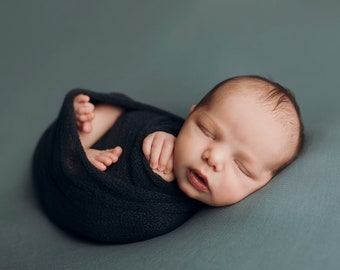 Boy Baby Props Swaddling Wraps, Blue Newborn Wrap Photo Props, Knit Stretch Newborn Wrap, Baby Boy Photography Props, EAGLE LAKE DREAM
