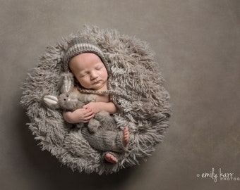 Flokati Newborn Props, Newborn Photo Props, Basket Stuffer Boy Props, Gray Brown Flokati Faux Fur Fabric, Newborn Faux Fur Photography Prop