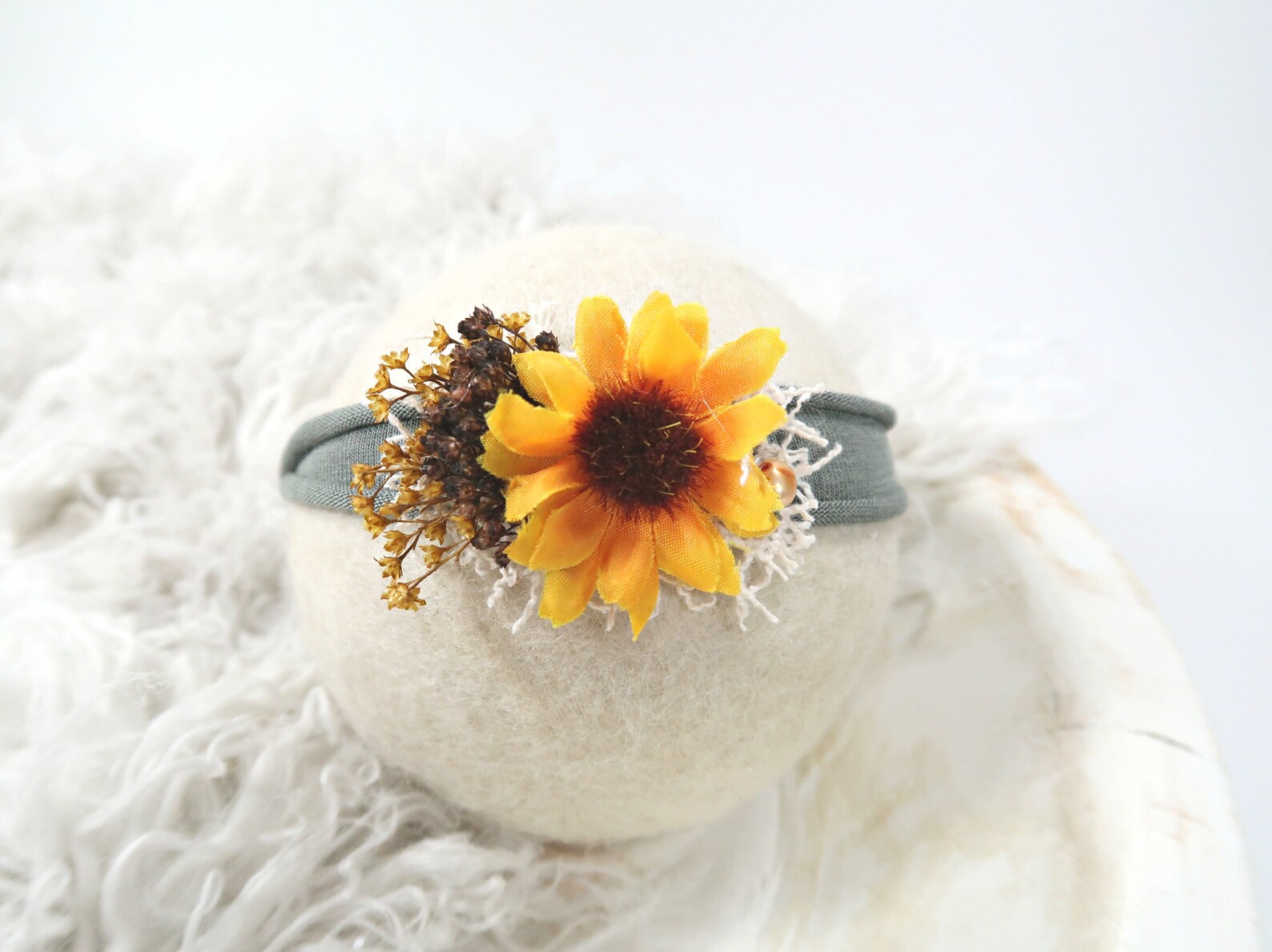 Newborn Headband Photo Prop Sunflower Yellow Flower Baby Hair Etsy
