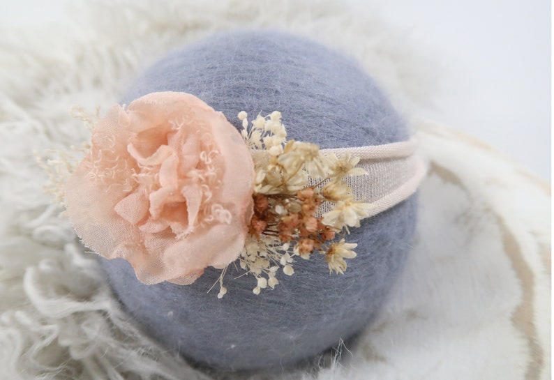 Girl Props Handmade Flower Petals Newborn Baby Headband Photography Prop Hair Accessory Adjustable First Birthday Christening Baptism Peach