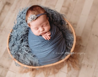 Baby Boy Blue Newborn Swaddle Wrap Photo Prop, Baby Boy Stretch Knit Wrap, Baby Swaddling Blanket, Baby Photography Props