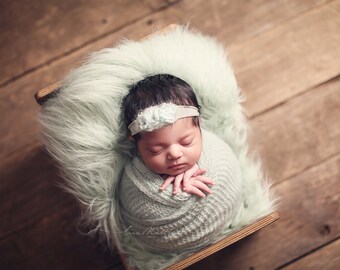 Faux Flokati Fur Newborn Photography Prop, Newborn Photo Prop, Green Fur Flokati Baby Girl Photo Prop, Pastel Newborn Photography Prop