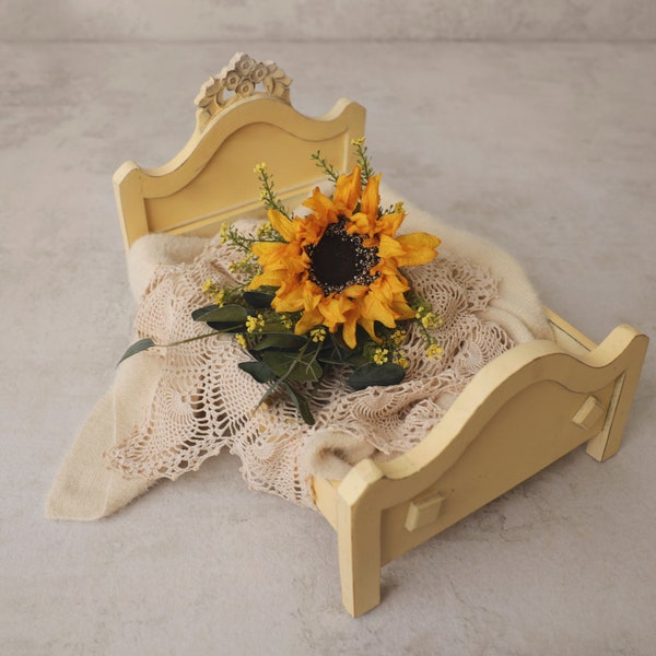 Newborn Baby Bed Photography Prop or Doll Bed, Infant Girl Photography Props, Baby Girl Bed, 18 Inch doll, Dark Stained Flower Carved Bed