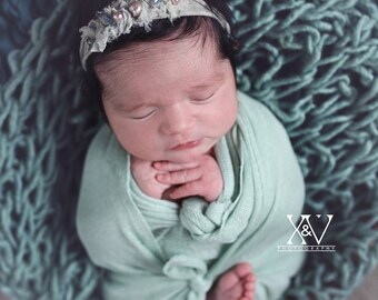 Newborn Boy Swaddling Wrap Photo Prop, Mint Green Newborn Stretch Knit Wrap, Newborn Baby Girl Photo Props, Pastel Baby Photography Props