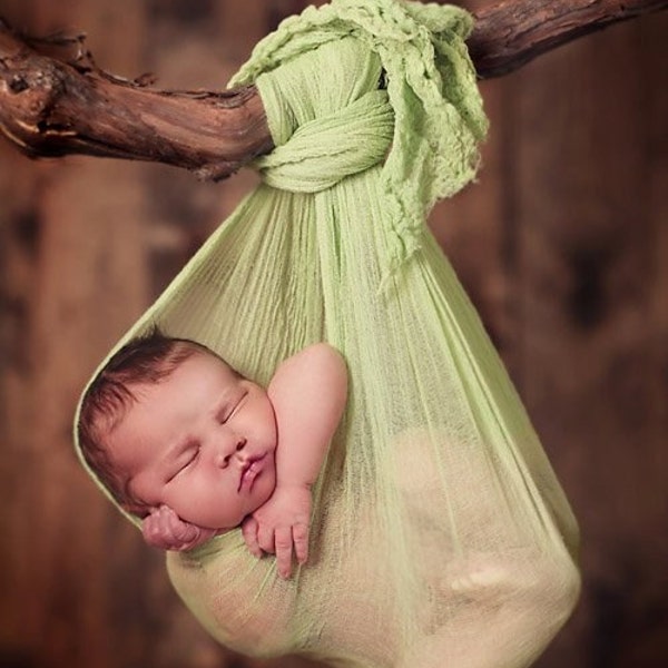 Kiwi Green Cheesecloth Newborn Baby Wrap Photography Props (SwaDDLinG and HAnGinG VideOs) Newborn Hammock Sling, Baby Boy - 6 Ft Long