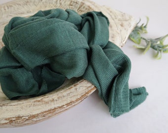 Green Newborn Boy Stretch Knit Swaddling Wrap, Newborn Photography Prop, Dark Green Baby Swaddle Wrap, Soft Stretchy Swaddling Fabric