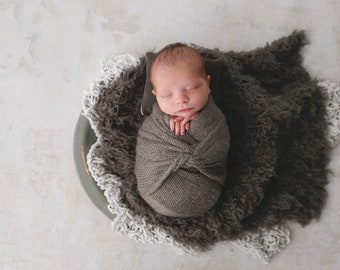 Gray Faux Fur, Flokati Newborn Fur, Newborn Boy Props, Infant Baby Girl Props, Dark Fur Fabric, Pet Photography, BaSkeT StuFfer Faukati™