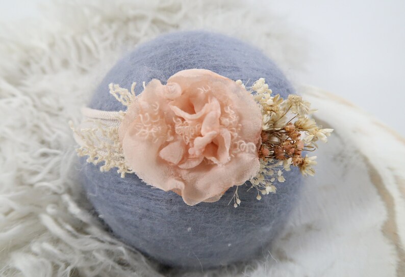Girl Props Handmade Flower Petals Newborn Baby Headband Photography Prop Hair Accessory Adjustable First Birthday Christening Baptism Peach