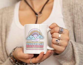 Go Fuck Yourself You Little Bastard Mug - Cute Antisocial Rainbow Design