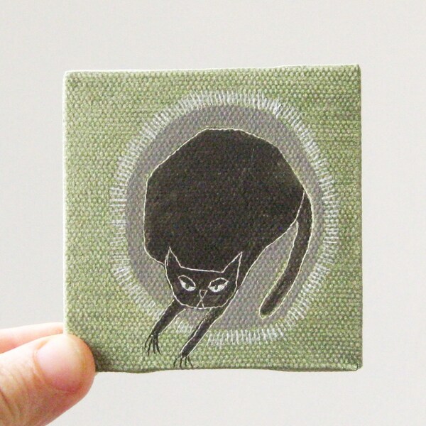 gatto nero / originale pittura su tela