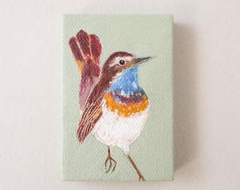 bluethroat / original small painting on canvas
