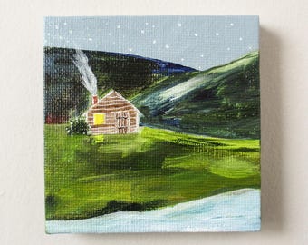goodnight cabin / original painting on canvas