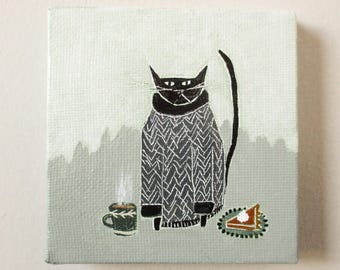 Tee- und Kuchenkatze / Originalgemälde auf Leinwand