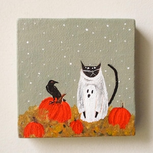 pumpkin patch cat / original painting on canvas