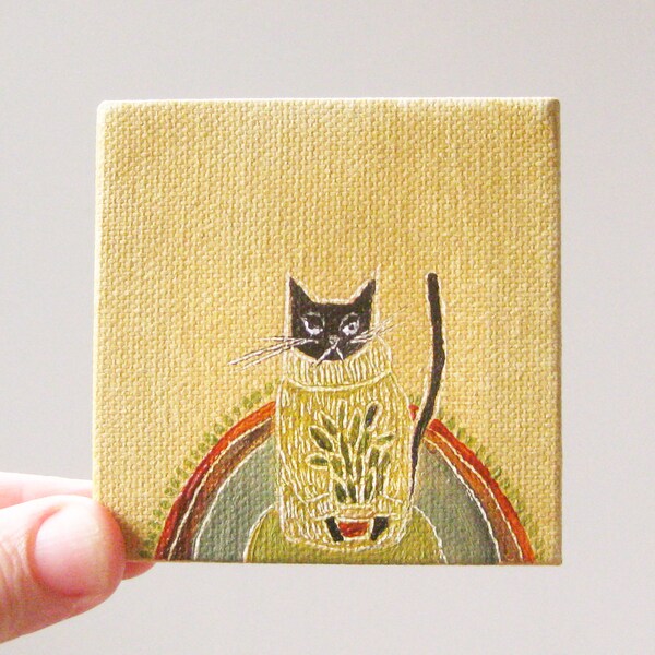 succulent sweater cat / original painting on canvas