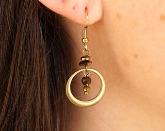 Terrasol Ohrringe: Boho Messing & Tigerauge Stein - natürliche Eleganz, Unissex Boho Schmuck, handgemacht, perfektes Geschenk